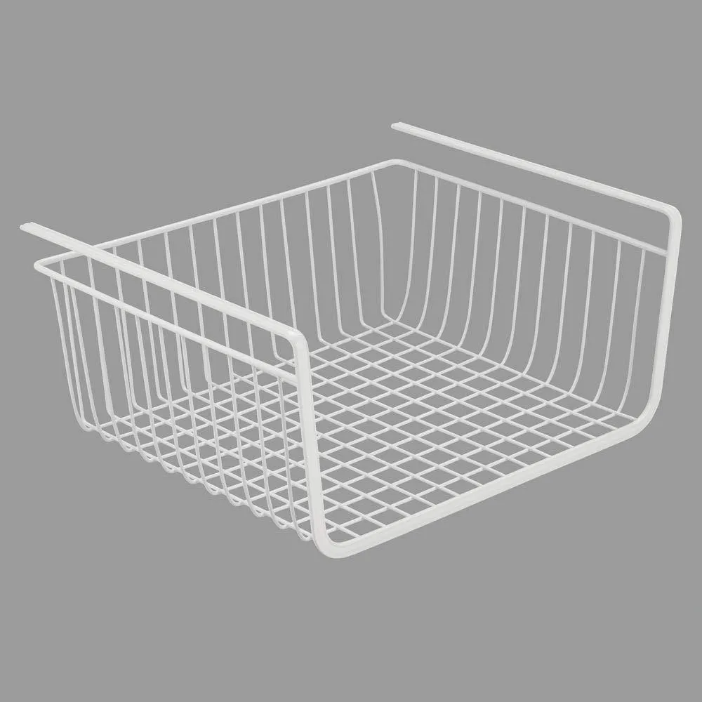 mDesign Household Metal Under Shelf Hanging Storage Bin Basket with Open Front for Organizing Kitchen Cabinets, Cupboards, Pantries, Shelves - Large, 2 Pack - White
