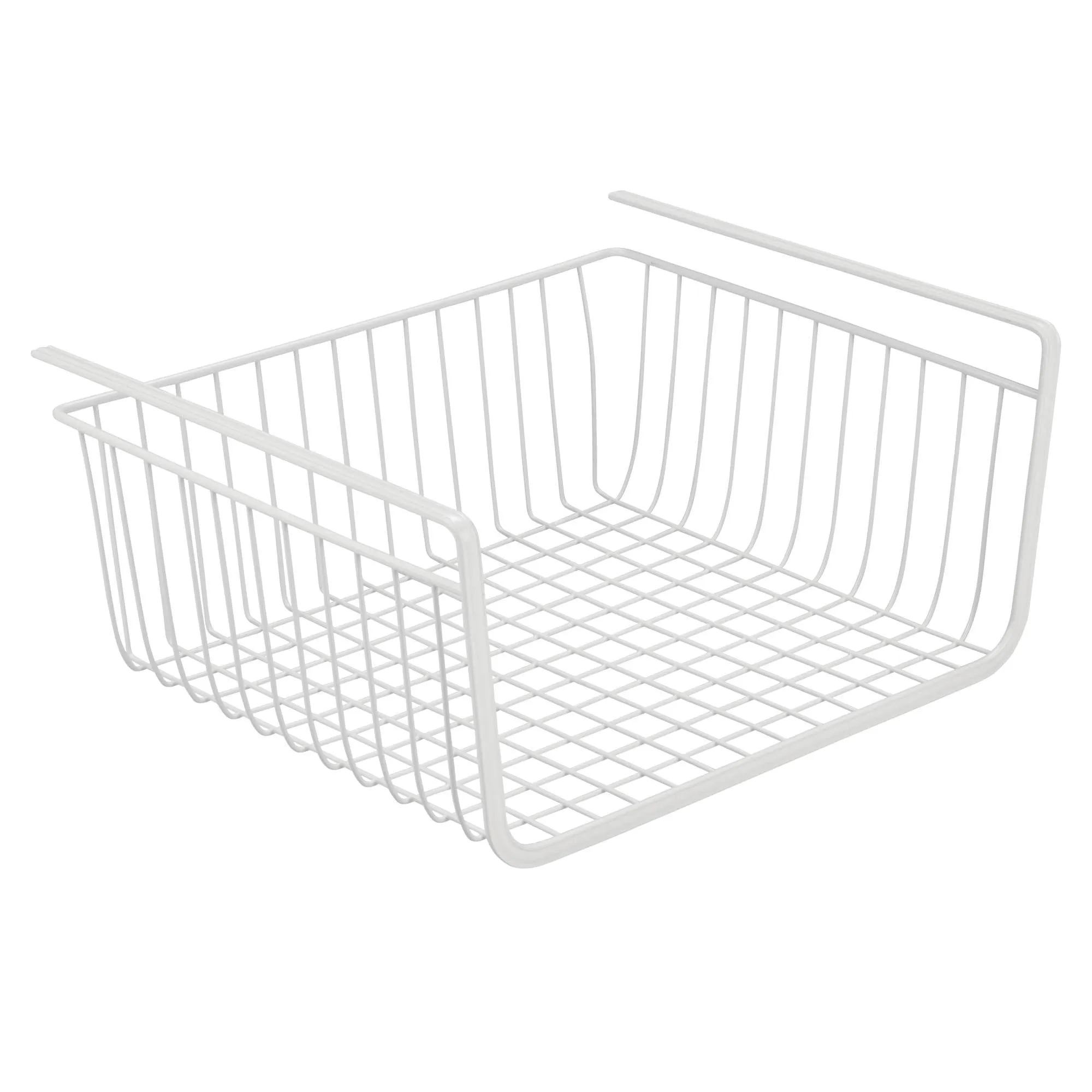 mDesign Household Metal Under Shelf Hanging Storage Bin Basket with Open Front for Organizing Kitchen Cabinets, Cupboards, Pantries, Shelves - Large, 2 Pack - White