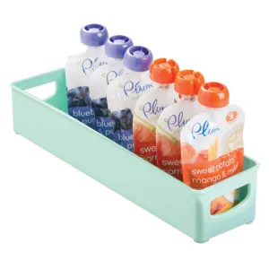 mDesign Plastic Storage Organizer Bin for Kitchen Cabinet, Pantry, Refrigerator, Countertop - BPA Free & Food Safe - Kids/Toddlers Bottles, Sippy Cups, Food Pouches, Baby Food Jars - Mint Green