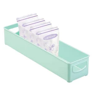 mDesign Plastic Storage Organizer Bin for Kitchen Cabinet, Pantry, Refrigerator, Countertop - BPA Free - Breast Milk, Bottles, Sippy Cups, Kids/Toddlers Food Pouches, Baby Food Jars - Mint Green