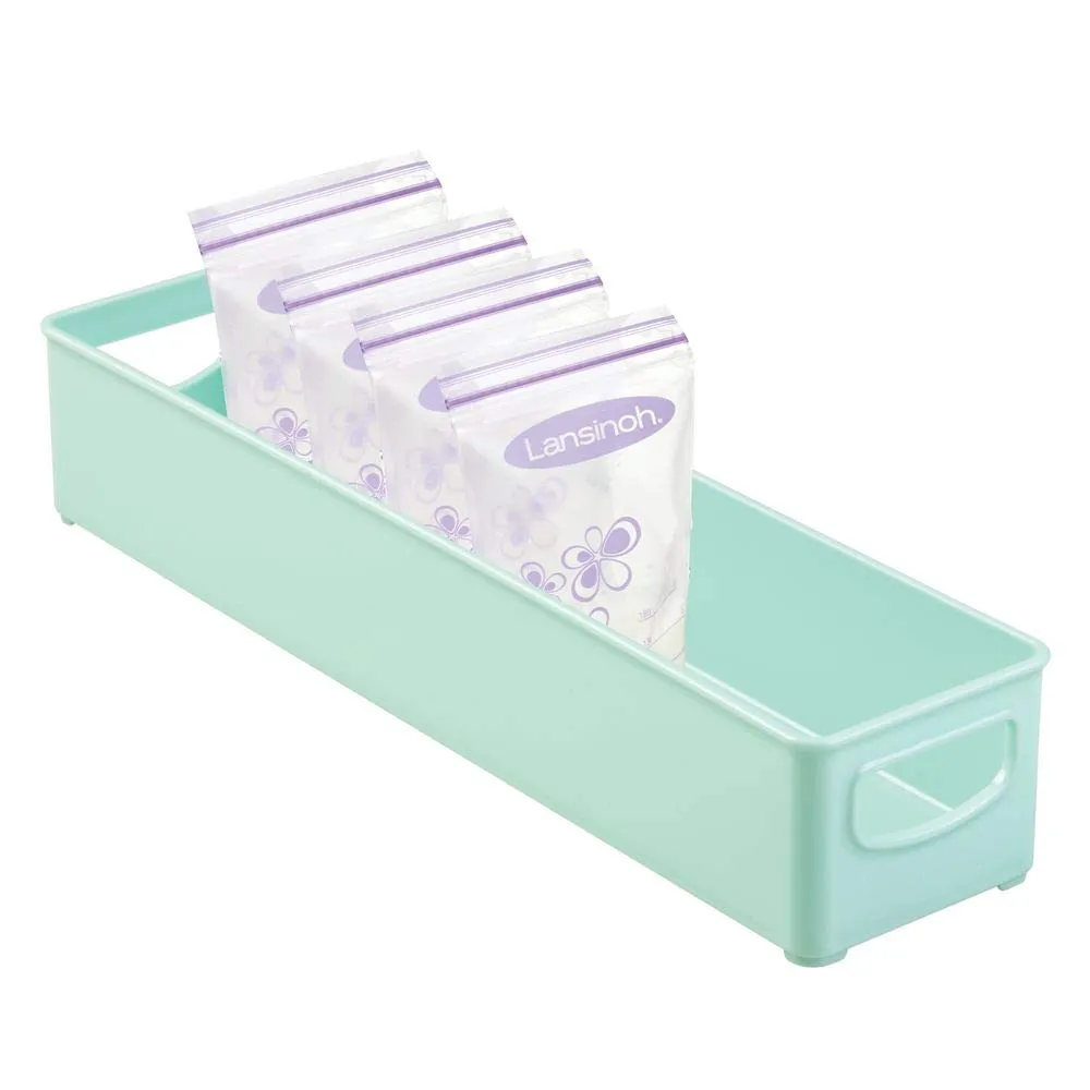 mDesign Plastic Storage Organizer Bin for Kitchen Cabinet, Pantry, Refrigerator, Countertop - BPA Free - Breast Milk, Bottles, Sippy Cups, Kids/Toddlers Food Pouches, Baby Food Jars - Mint Green