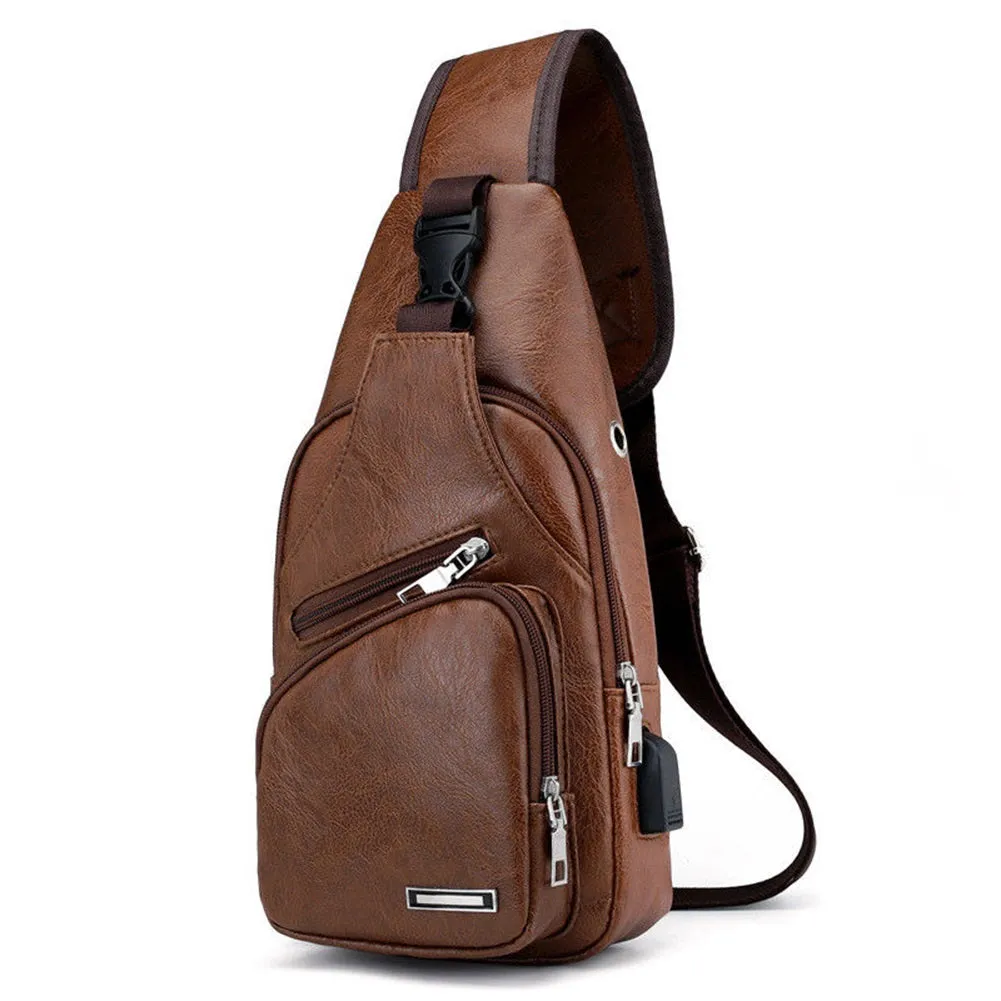 Men's Leather Sling Pack Chest Shoulder Crossbody Bag
