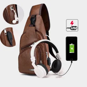 Men's Leather Sling Pack Chest Shoulder Crossbody Bag