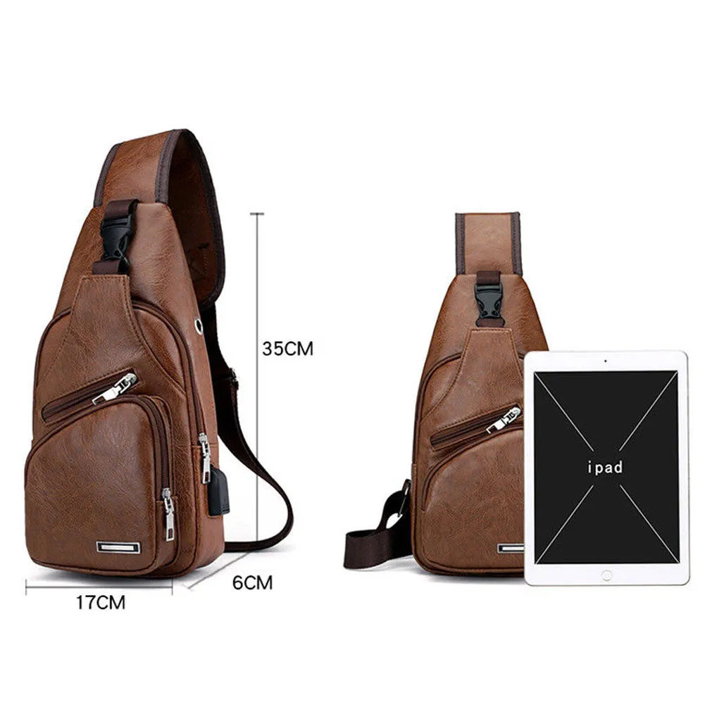 Men's Leather Sling Pack Chest Shoulder Crossbody Bag