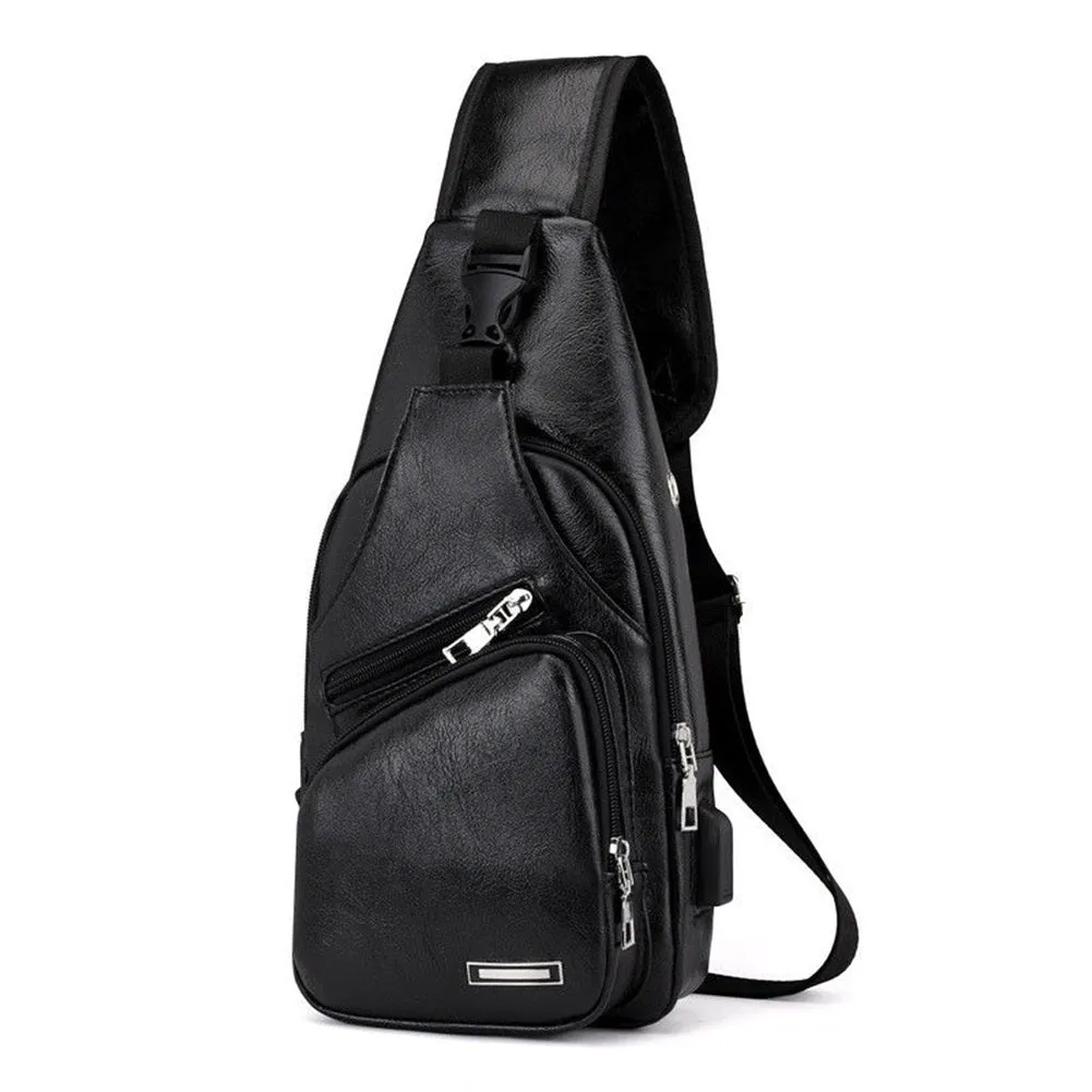 Men's Leather Sling Pack Chest Shoulder Crossbody Bag