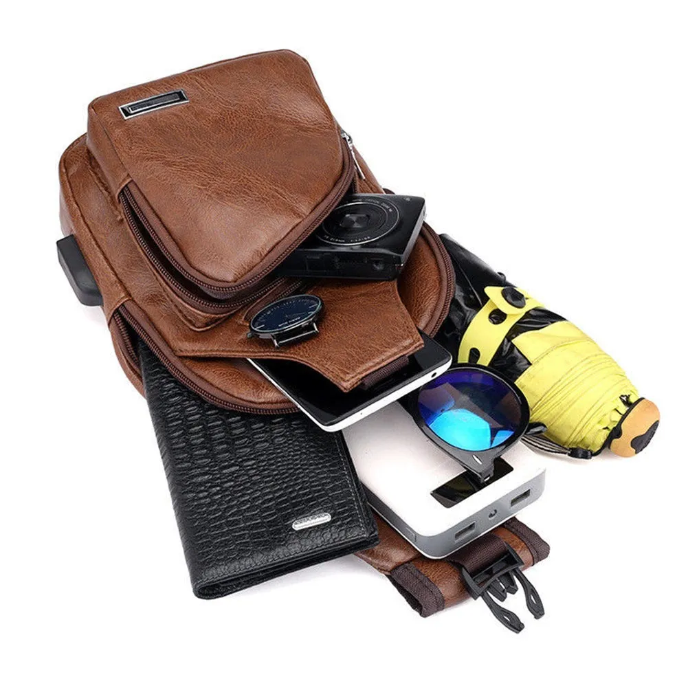 Men's Leather Sling Pack Chest Shoulder Crossbody Bag