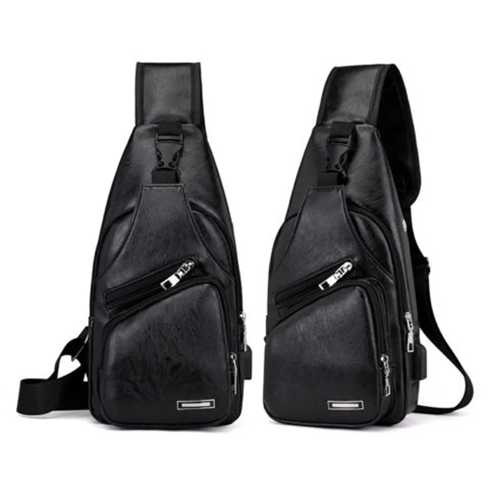 Men's Leather Sling Pack Chest Shoulder Crossbody Bag