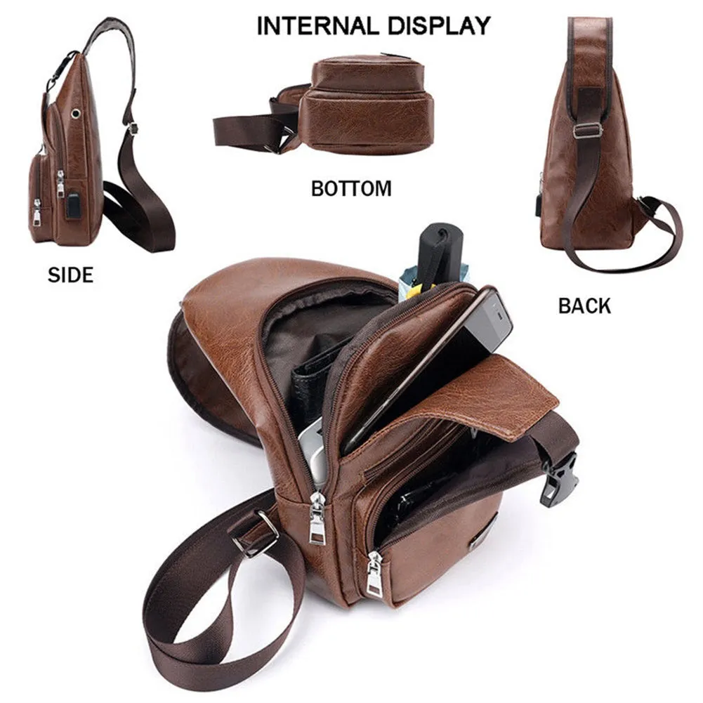 Men's Leather Sling Pack Chest Shoulder Crossbody Bag