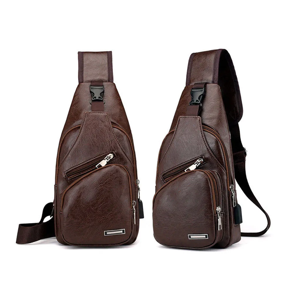 Men's Leather Sling Pack Chest Shoulder Crossbody Bag