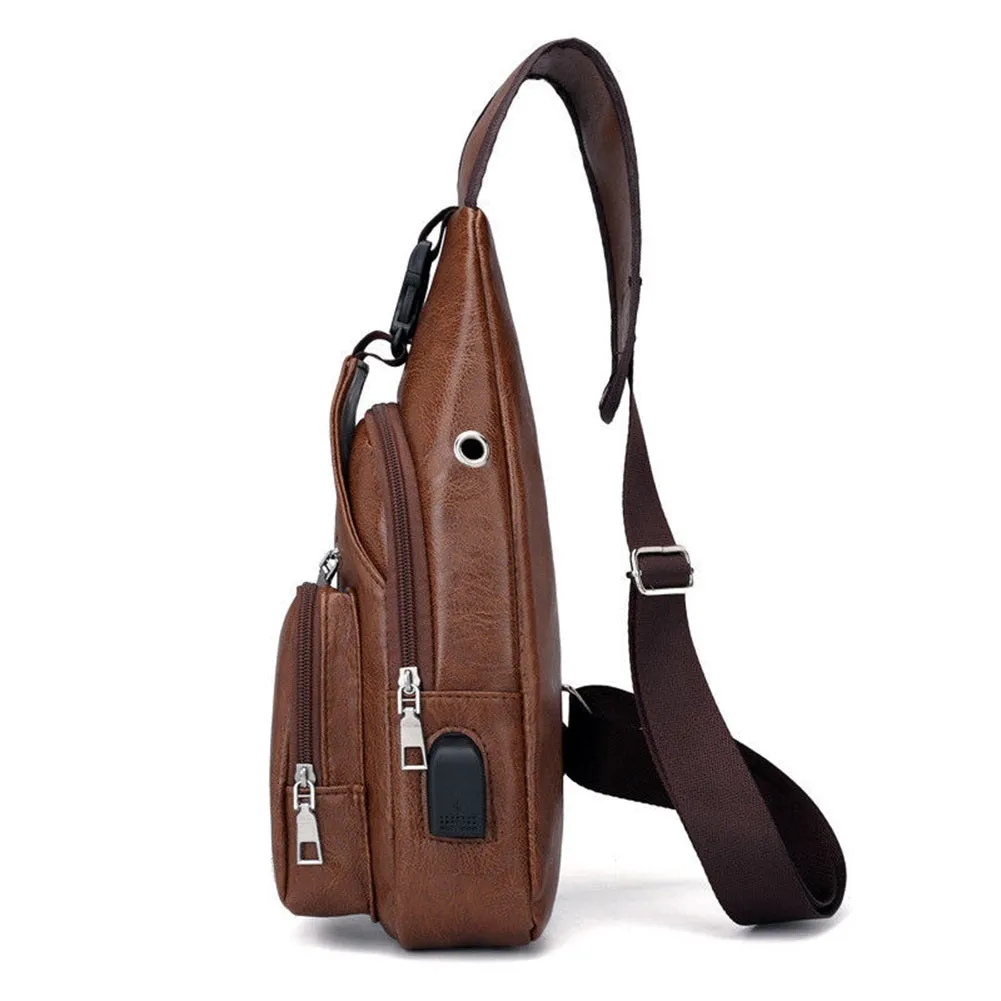 Men's Leather Sling Pack Chest Shoulder Crossbody Bag