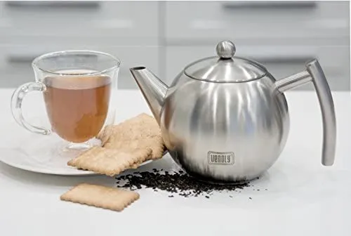 New Venoly Stainless Steel Tea Pot with Removable Infuser for Loose Leaf and Tea Bags, Dishwasher Safe and Heat Resistant, 34 Ounce!