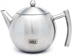 New Venoly Stainless Steel Tea Pot with Removable Infuser for Loose Leaf and Tea Bags, Dishwasher Safe and Heat Resistant, 34 Ounce!