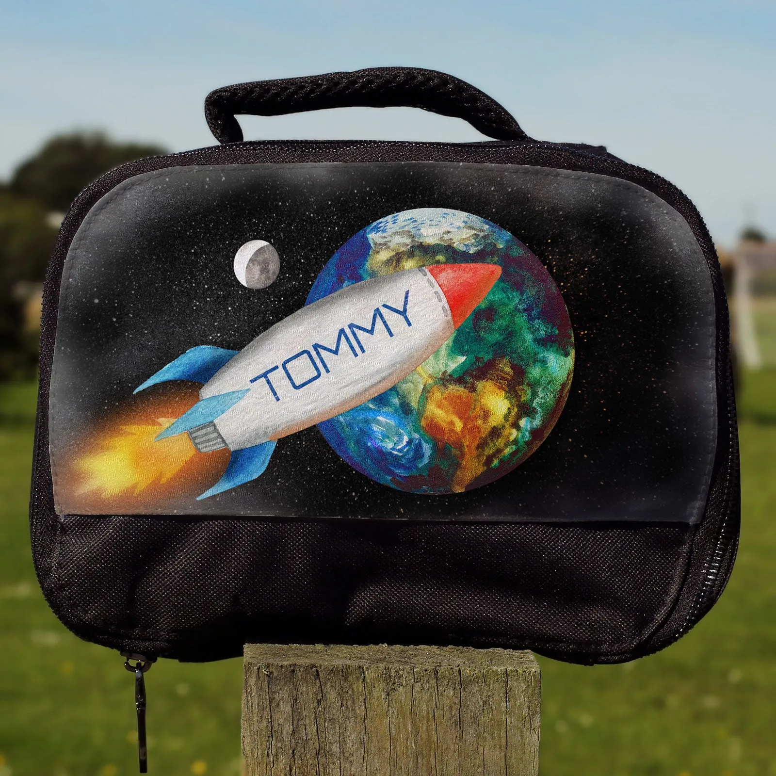 Personalised Lunch Bag with Rocket To Earth & Name