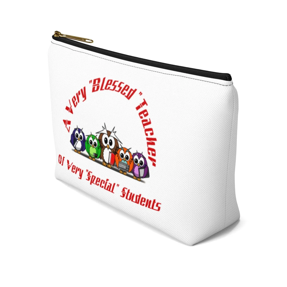 "Blessed Owl Teacher" Red Letters Accessory Pouch w T-bottom