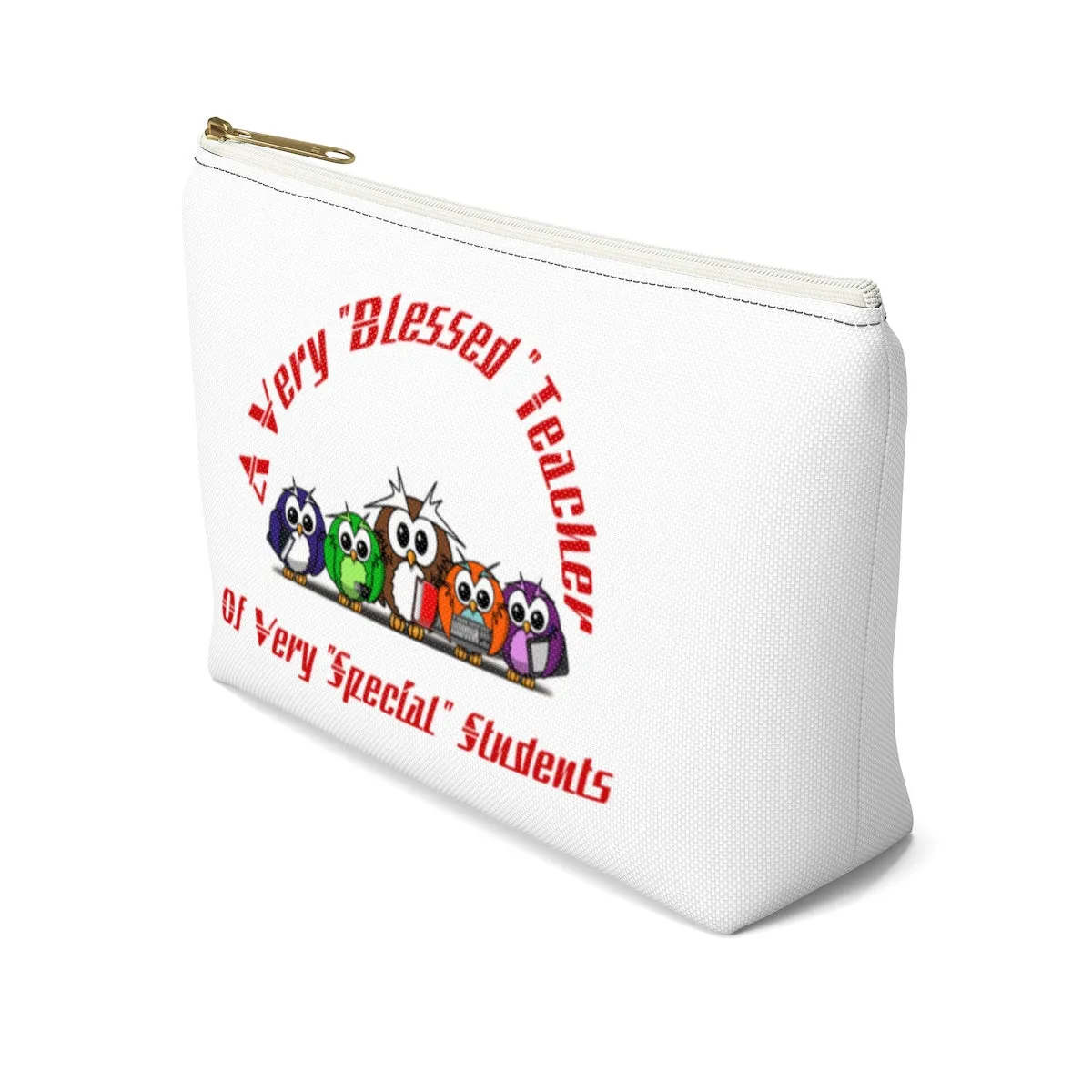 "Blessed Owl Teacher" Red Letters Accessory Pouch w T-bottom