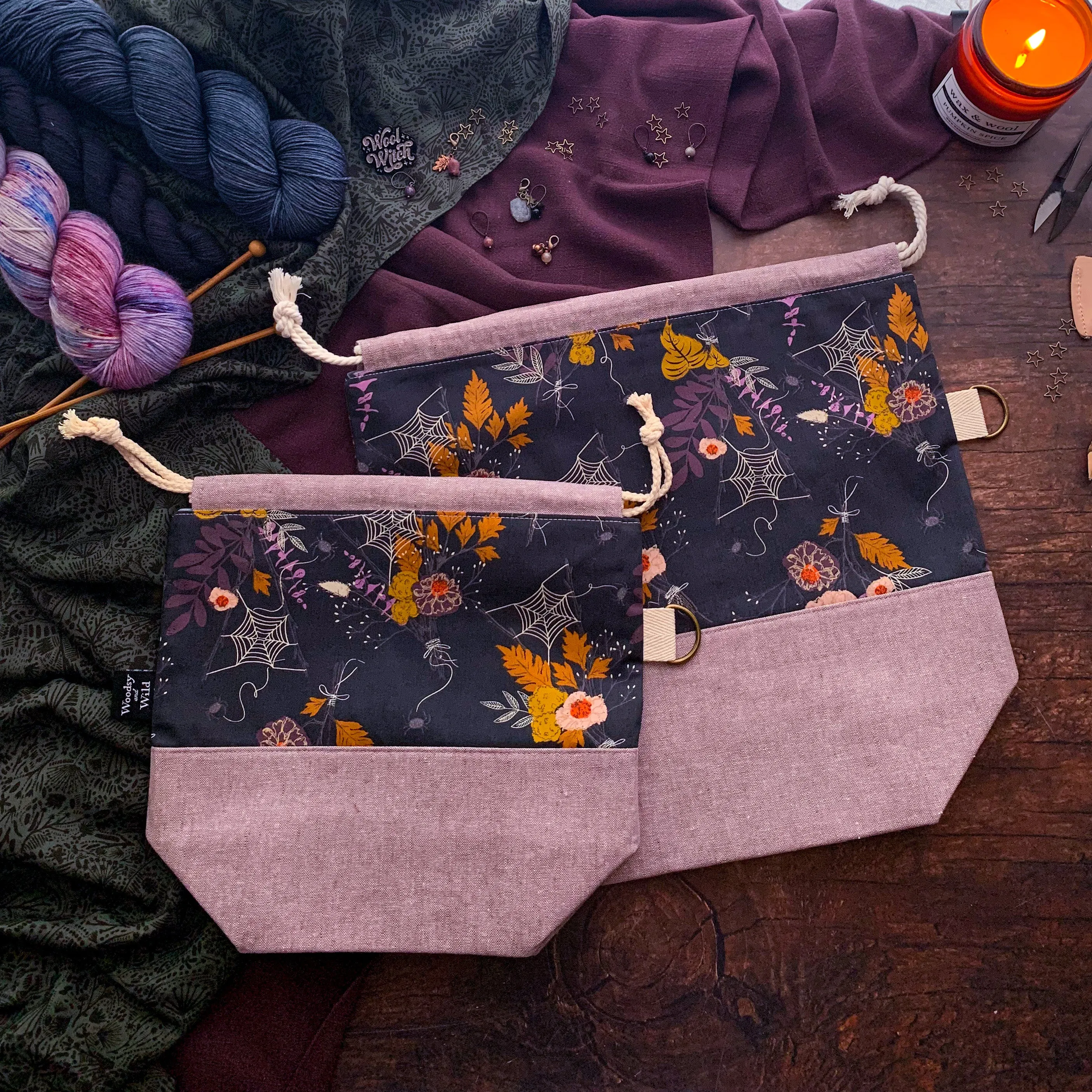 "Spiderweb Floral"- Knitting Project Bag- Ready to Ship