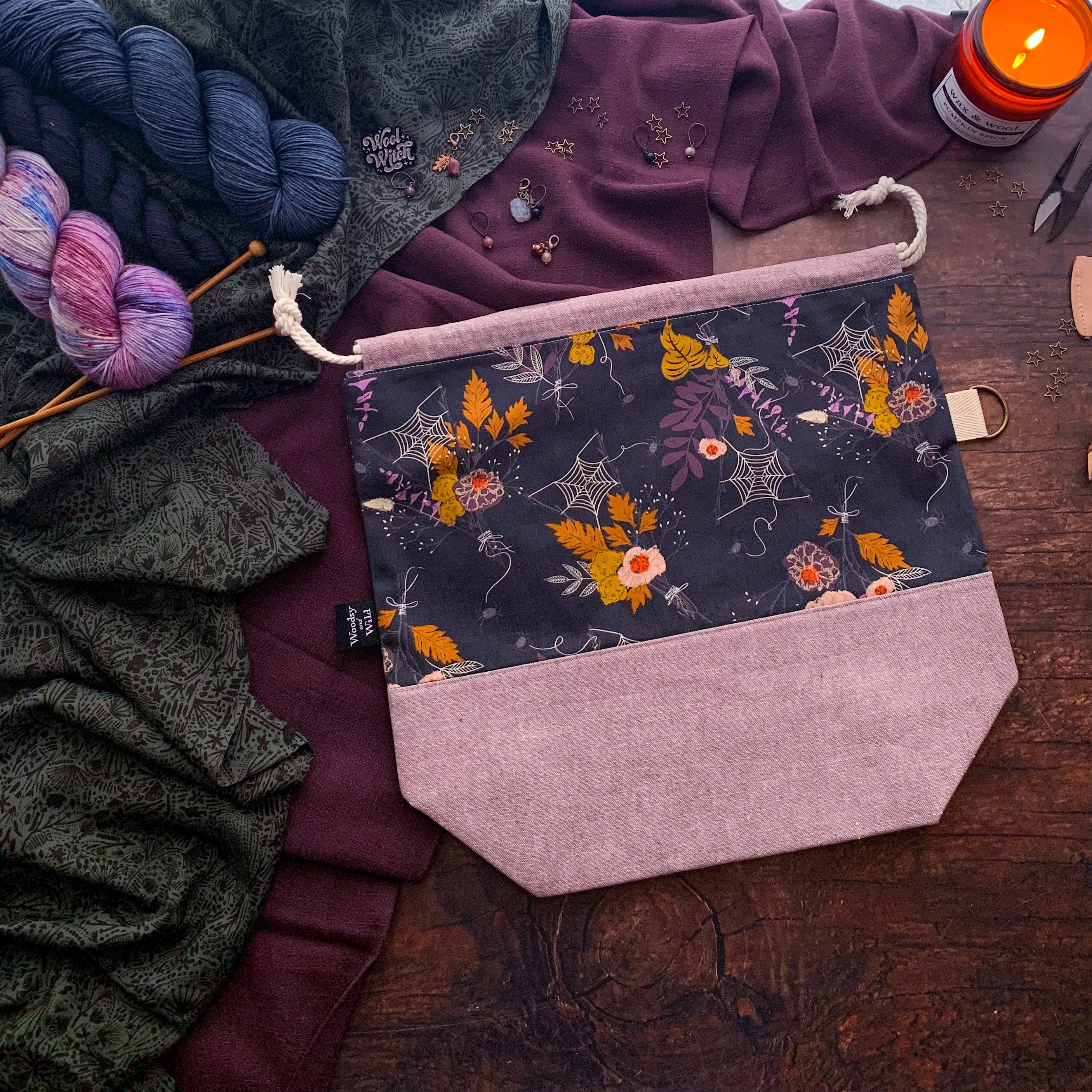 "Spiderweb Floral"- Knitting Project Bag- Ready to Ship