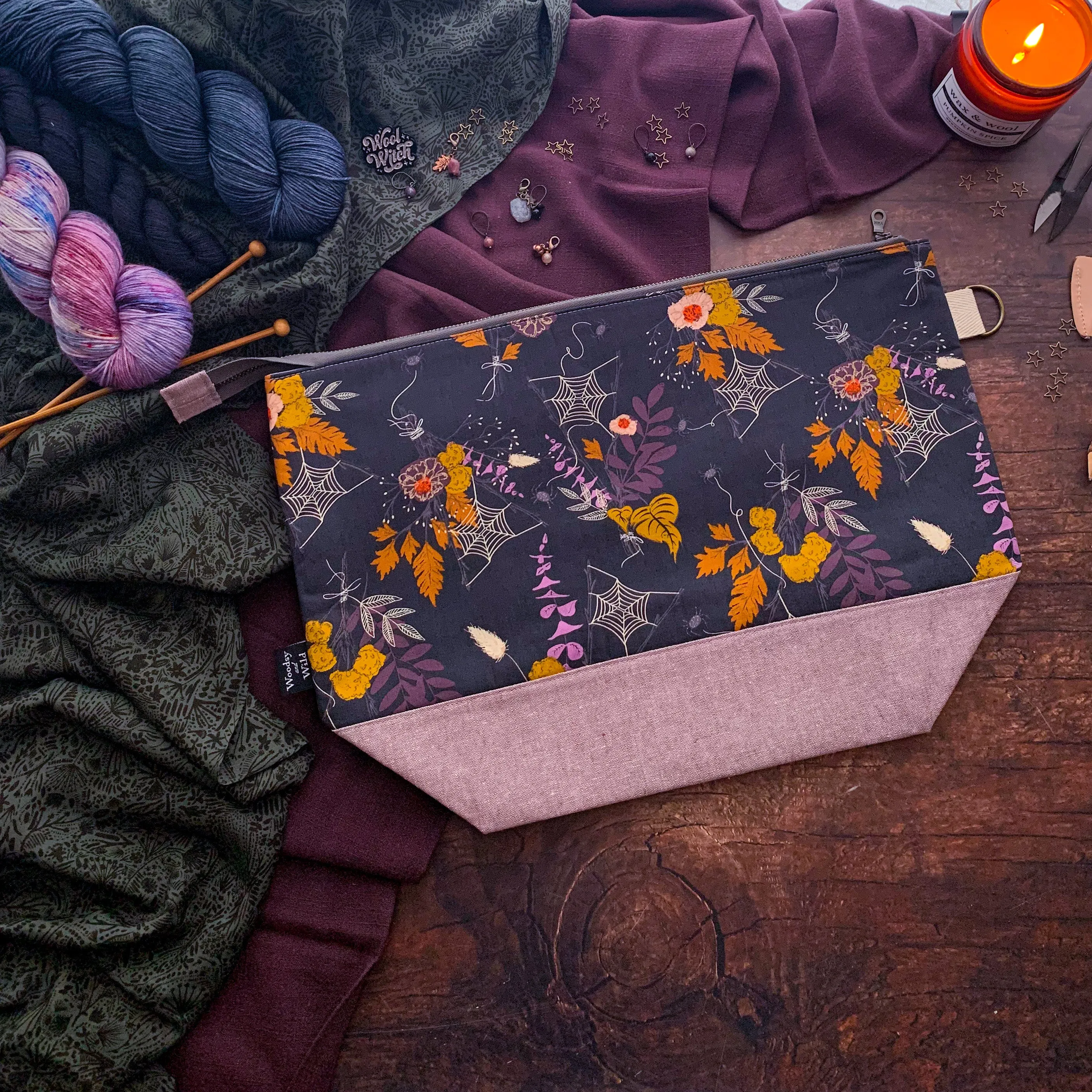 "Spiderweb Floral"- Knitting Project Bag- Ready to Ship