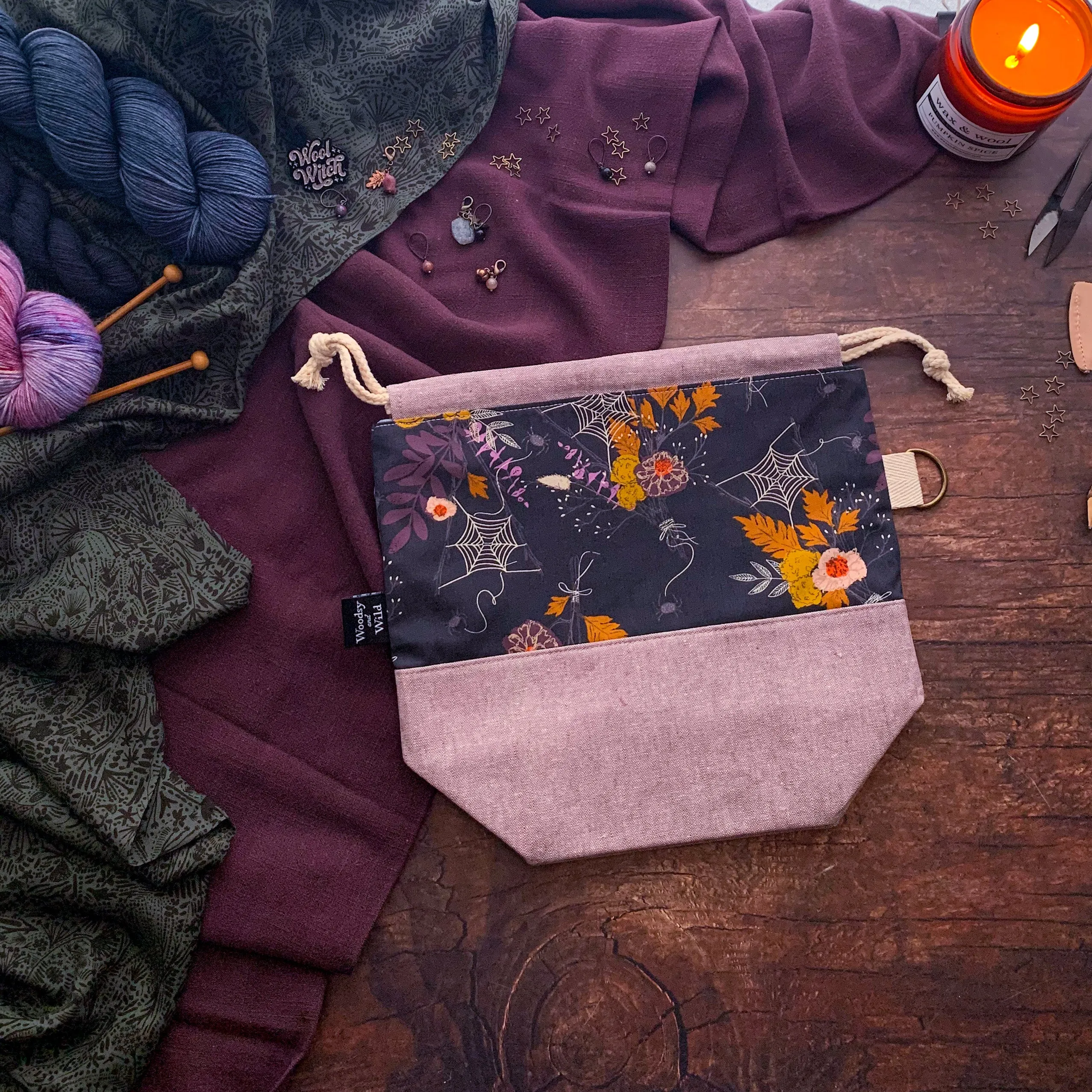 "Spiderweb Floral"- Knitting Project Bag- Ready to Ship