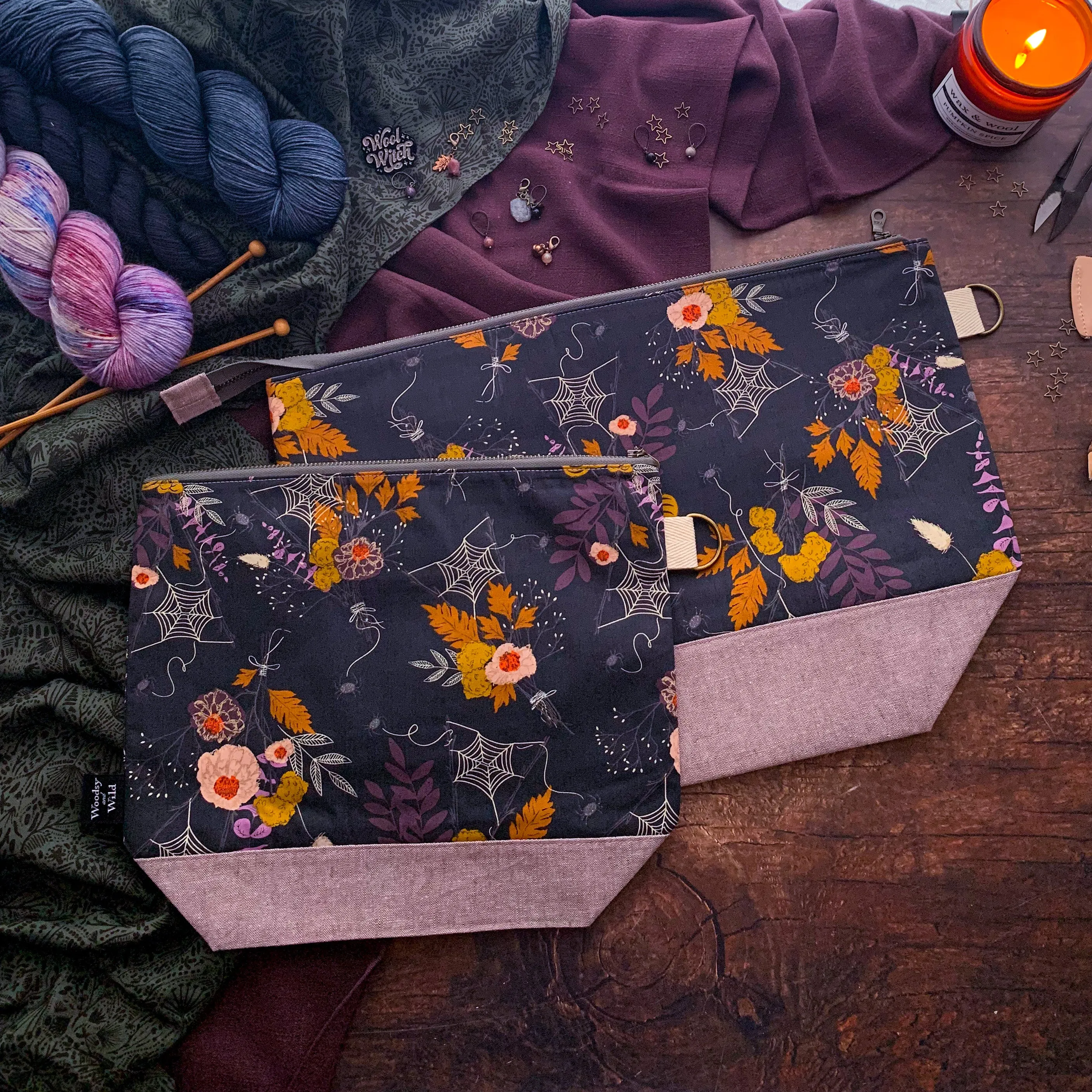 "Spiderweb Floral"- Knitting Project Bag- Ready to Ship