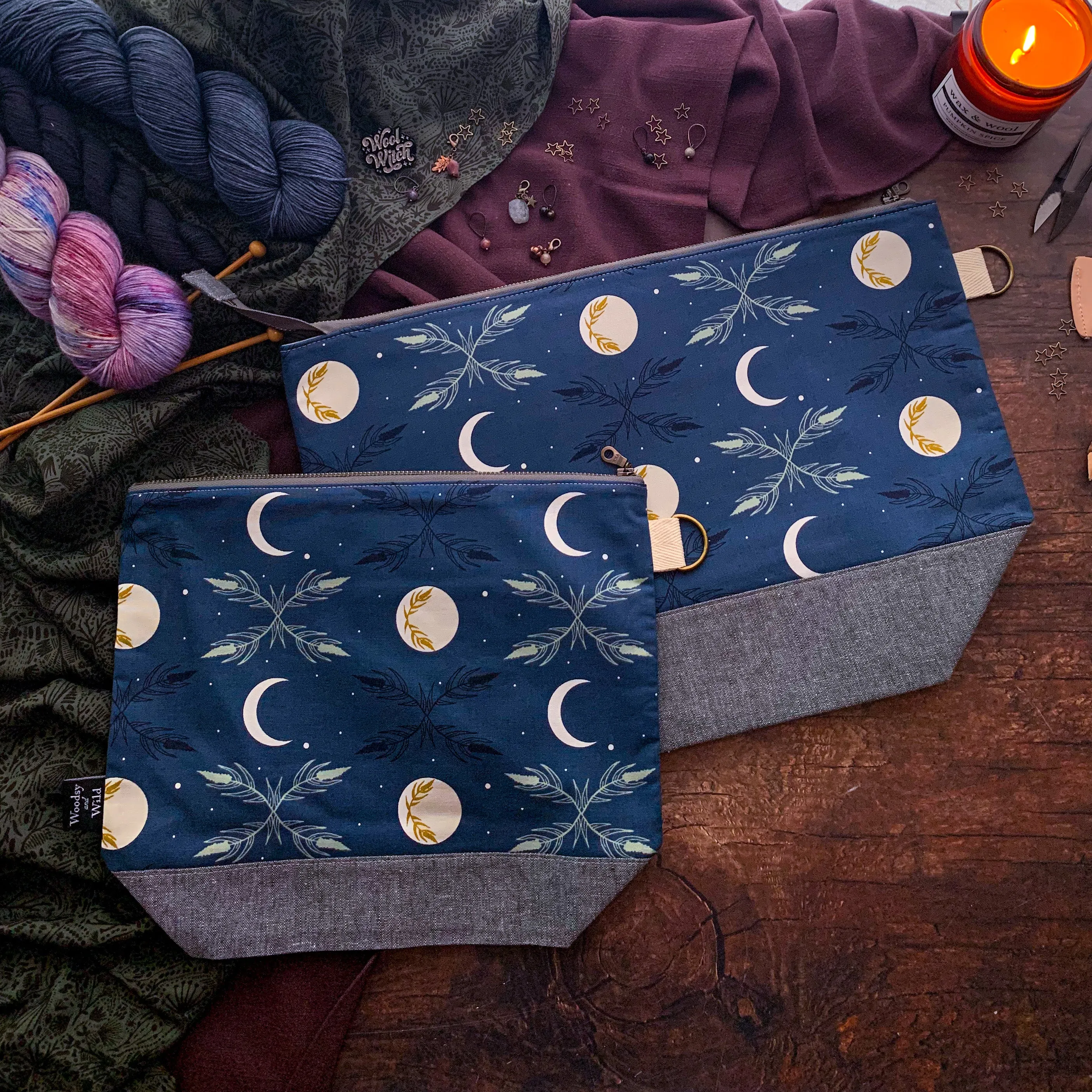 "Twilight Harvest Moon"- Knitting Project Bag- Ready to Ship