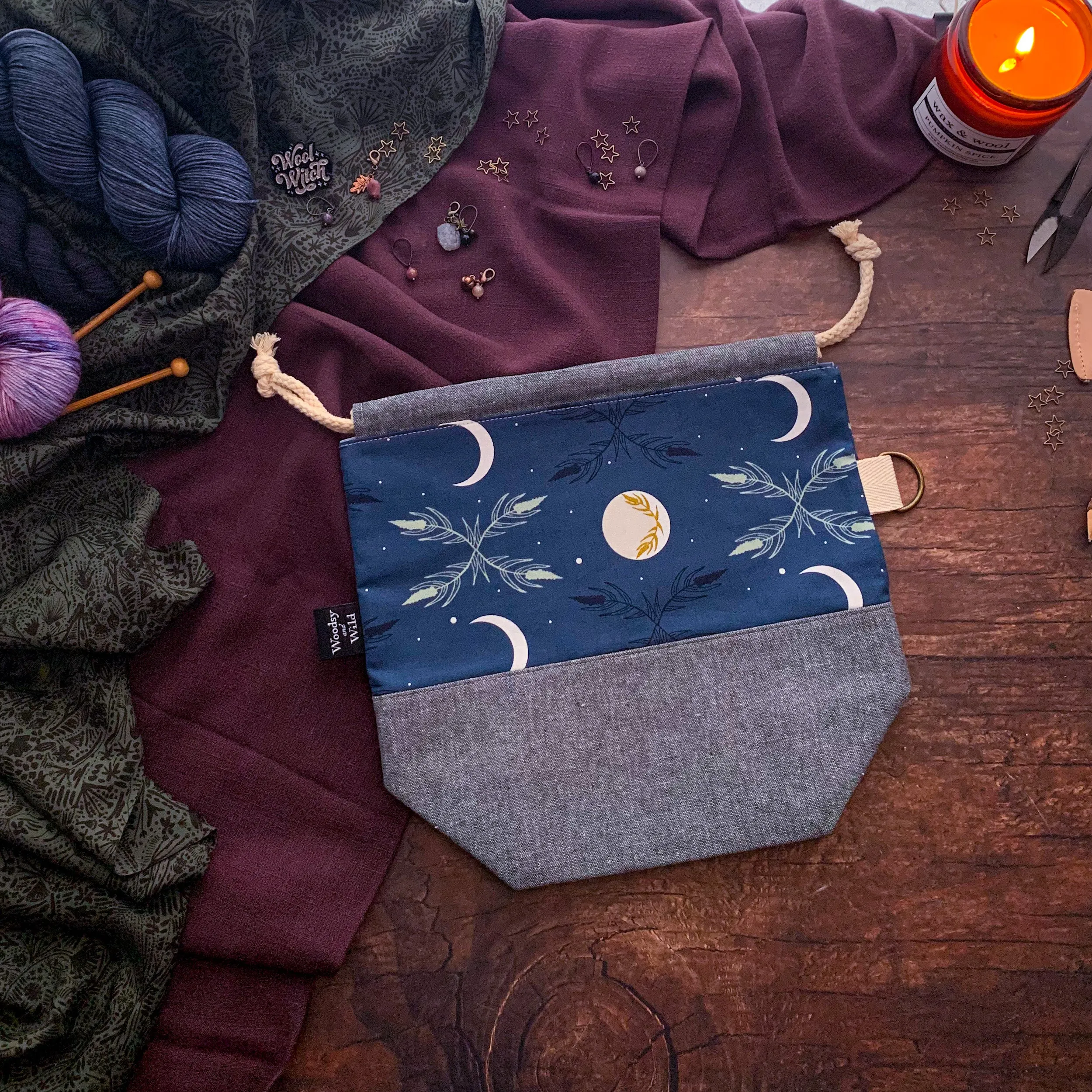 "Twilight Harvest Moon"- Knitting Project Bag- Ready to Ship