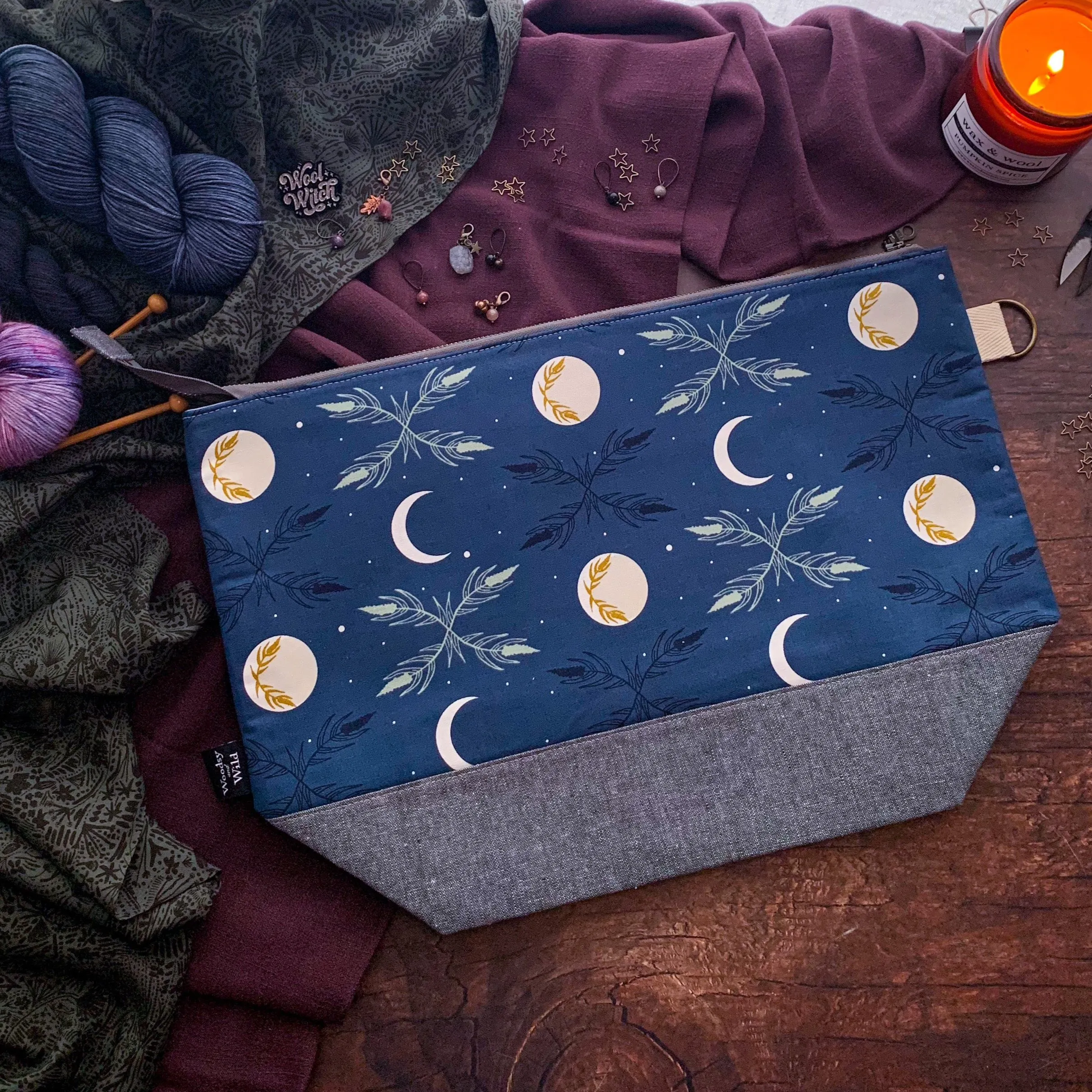 "Twilight Harvest Moon"- Knitting Project Bag- Ready to Ship