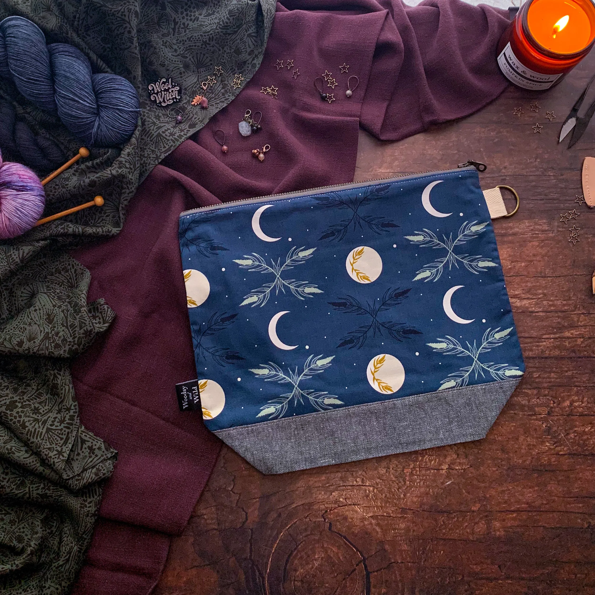 "Twilight Harvest Moon"- Knitting Project Bag- Ready to Ship