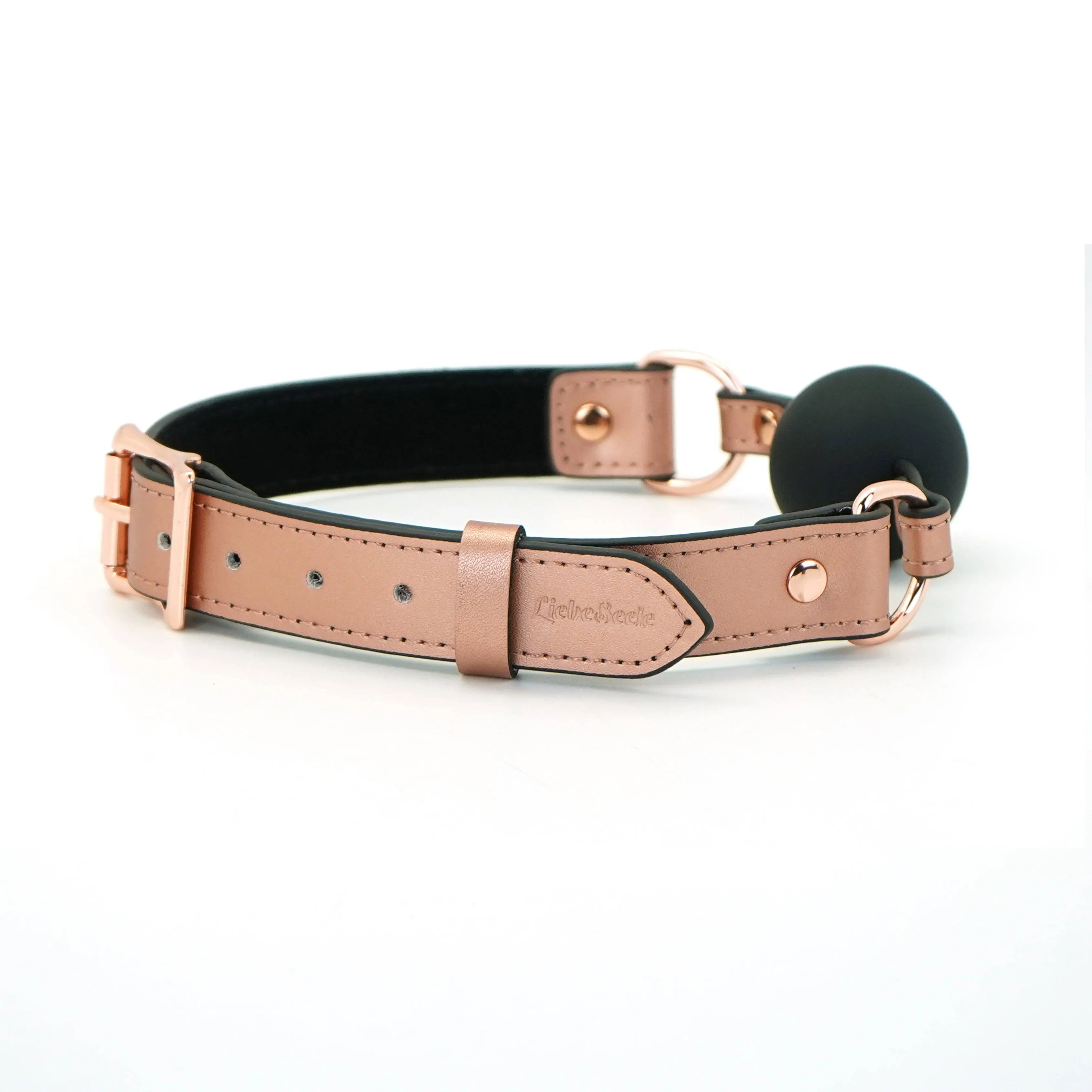 Rose Gold Silicone Ball Gag with Leather Strap