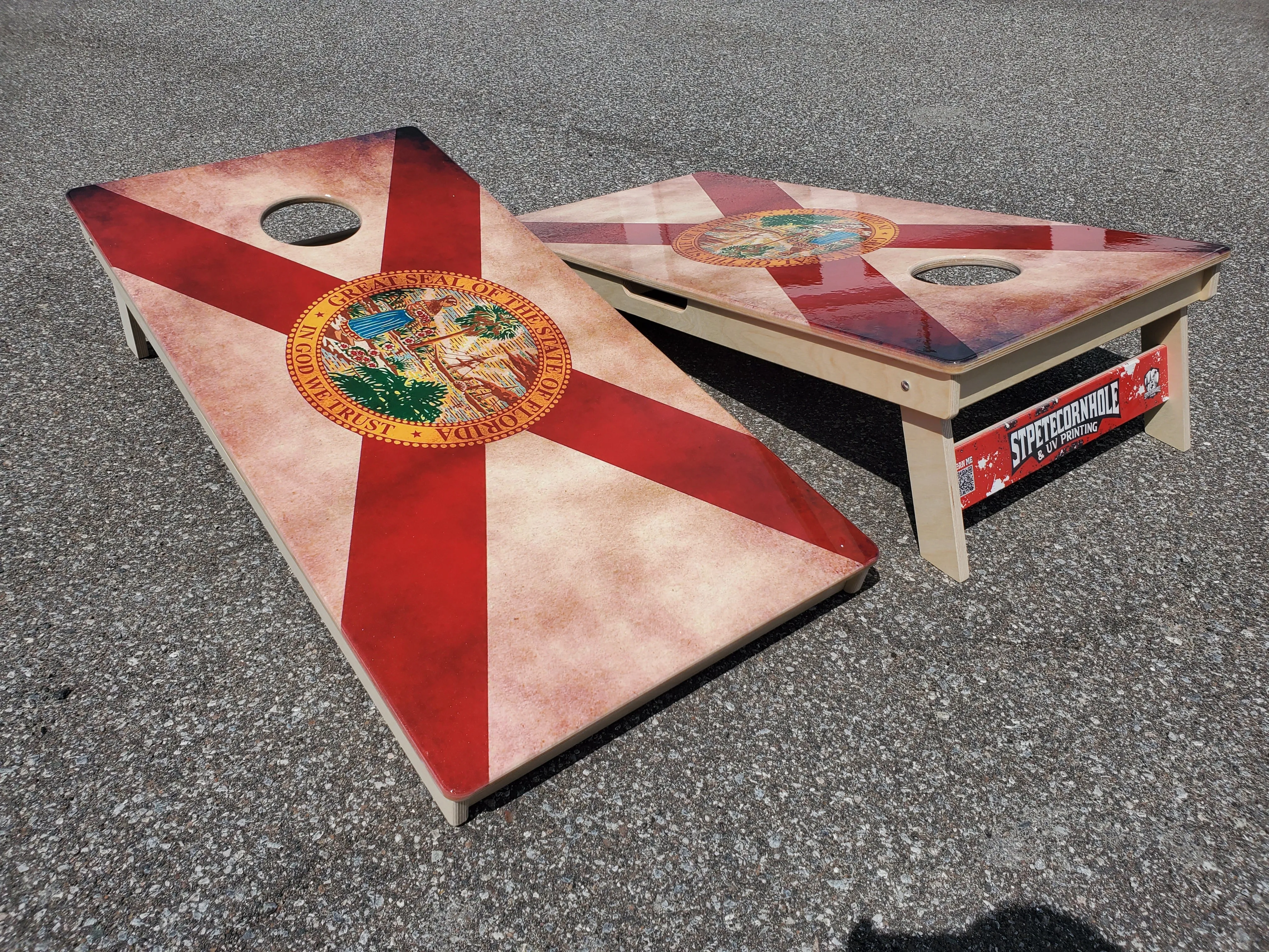 Rustic Florida Flag Cornhole Boards