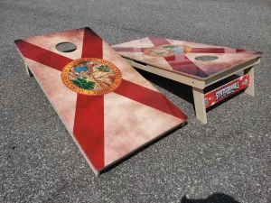 Rustic Florida Flag Cornhole Boards
