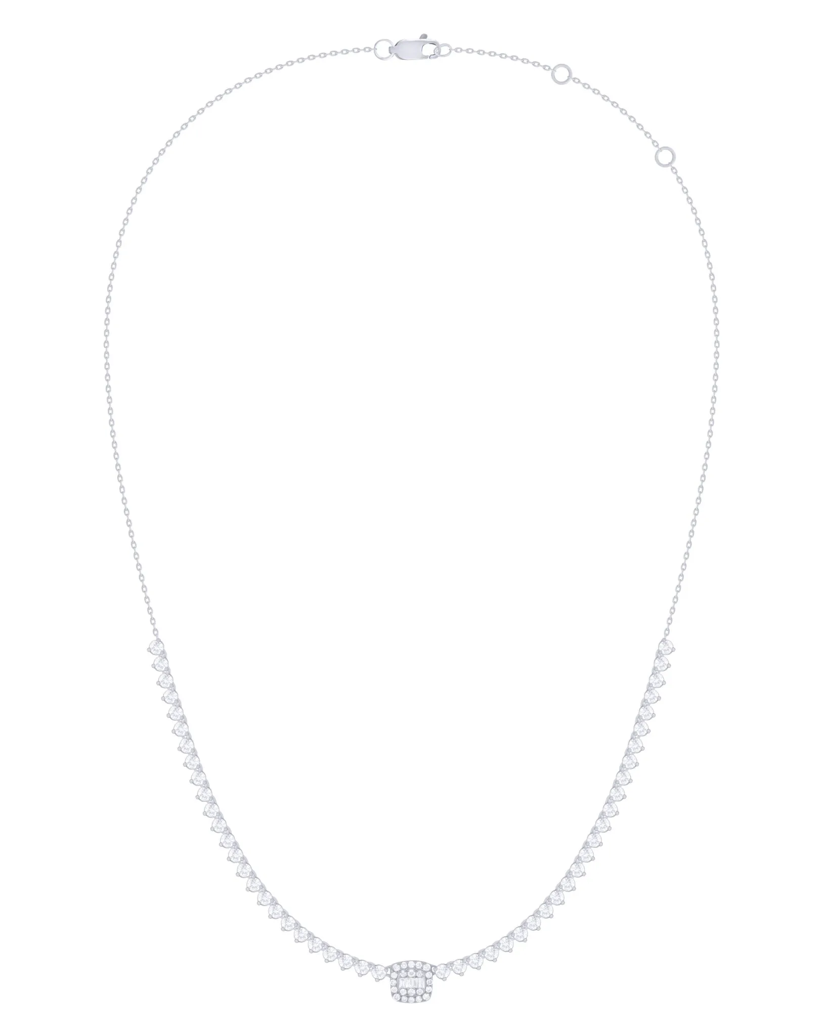 Single Cushion Diamond Baguette Cluster Halfway Tennis Necklace