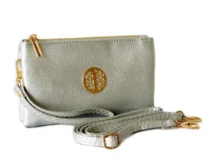 SMALL MULTI-COMPARTMENT CROSS-BODY PURSE BAG WITH WRIST AND LONG STRAPS - SILVER