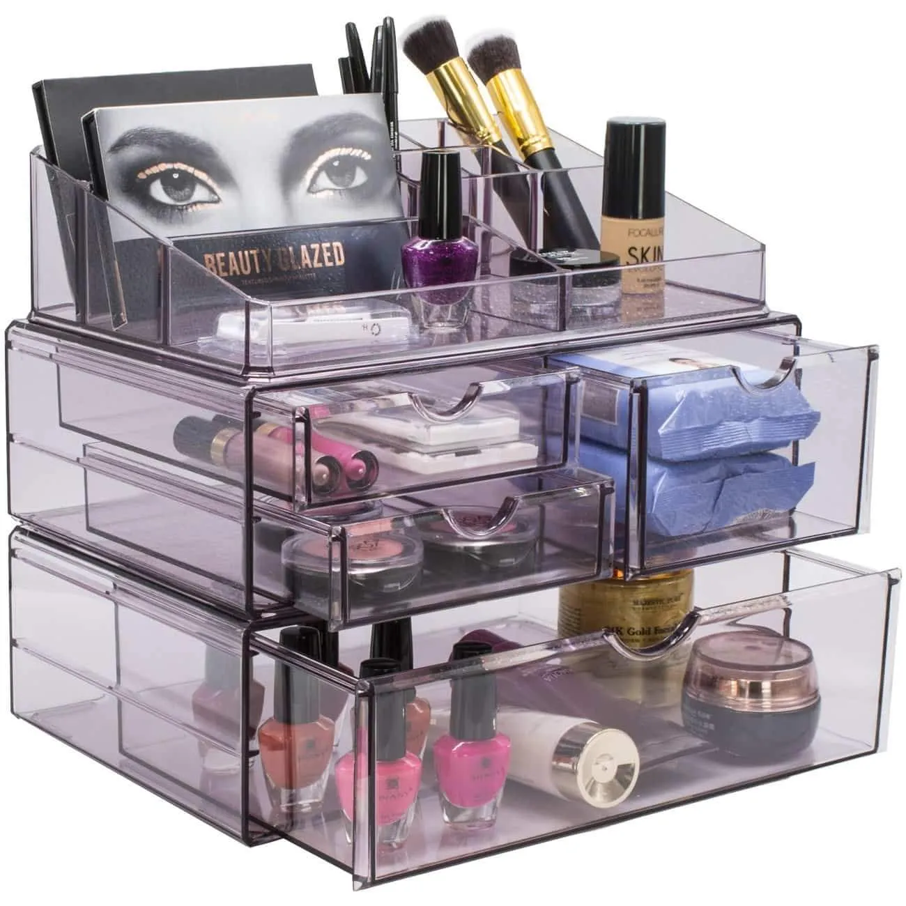Sorbus Acrylic Cosmetics Makeup and Jewelry Storage Case X-Large Display Sets -Interlocking Scoop Drawers to Create Your Own Specially Designed Makeup Counter - Stackable and Interchangeable (Purple)