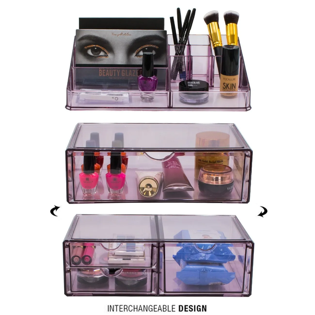 Sorbus Acrylic Cosmetics Makeup and Jewelry Storage Case X-Large Display Sets -Interlocking Scoop Drawers to Create Your Own Specially Designed Makeup Counter - Stackable and Interchangeable (Purple)