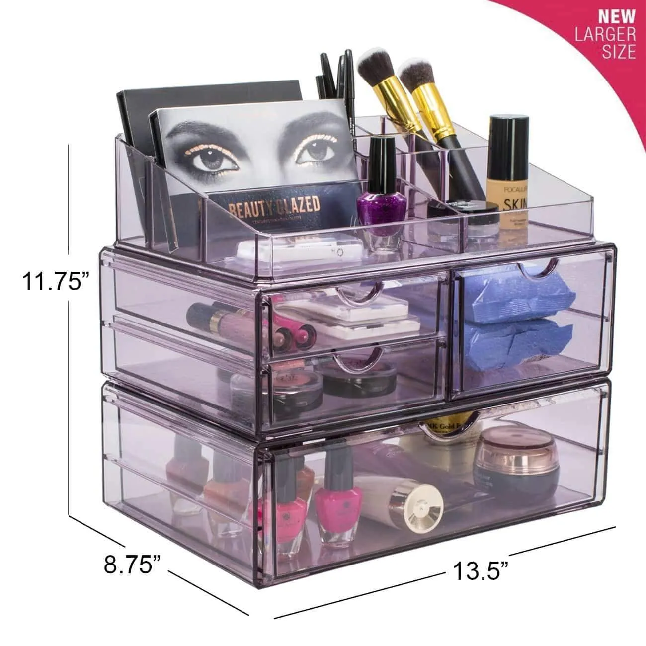 Sorbus Acrylic Cosmetics Makeup and Jewelry Storage Case X-Large Display Sets -Interlocking Scoop Drawers to Create Your Own Specially Designed Makeup Counter - Stackable and Interchangeable (Purple)