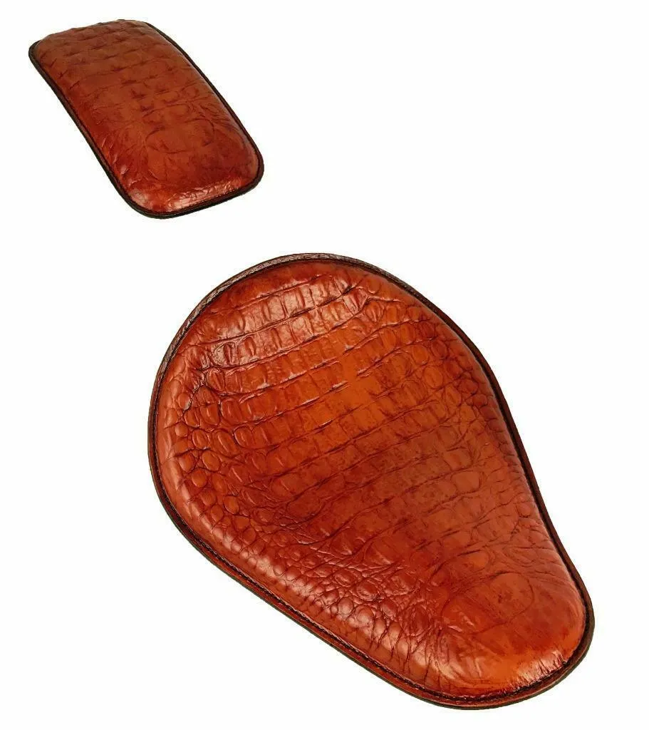 Spring Seat P-Pad Harley Sportster Chopper Bobber Honda Brown Alligator Leather