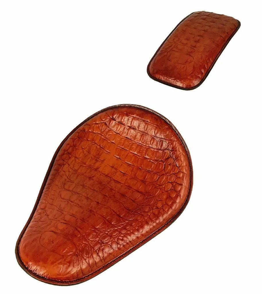 Spring Seat P-Pad Harley Sportster Chopper Bobber Honda Brown Alligator Leather