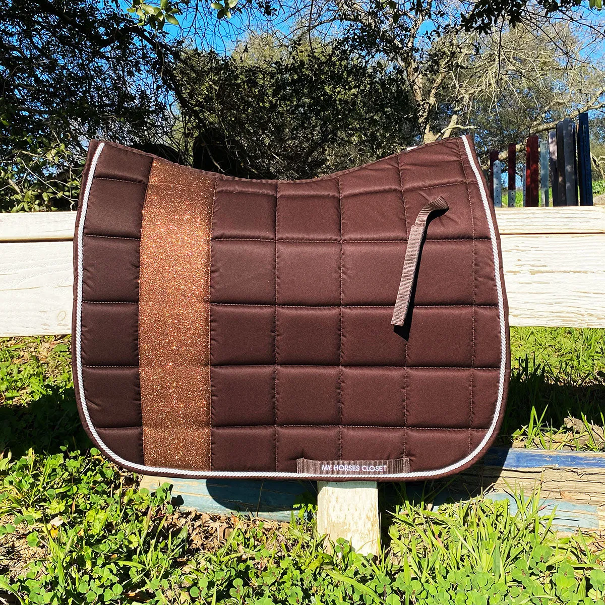 STRIPE Glitter Mesh Sparkly Dressage Saddle Pad Chocolate Brown
