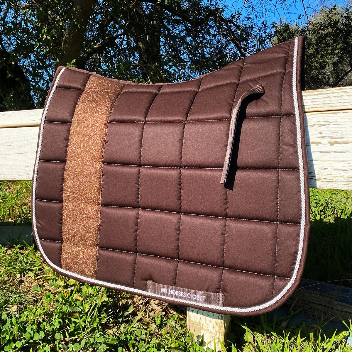 STRIPE Glitter Mesh Sparkly Dressage Saddle Pad Chocolate Brown