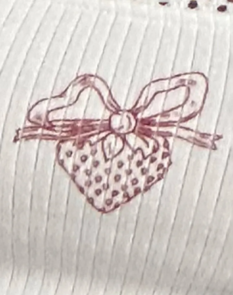 Suna Vest Top in Off White with Strawberry Bow Print