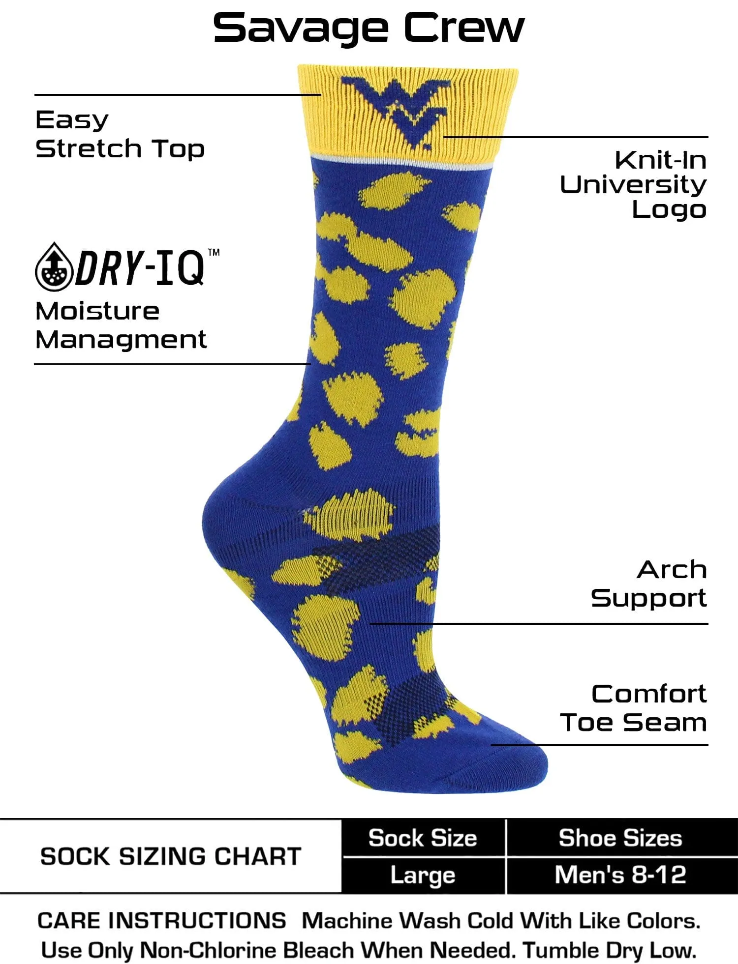 West Virginia Mountaineers Socks Womens Savage Crew Socks