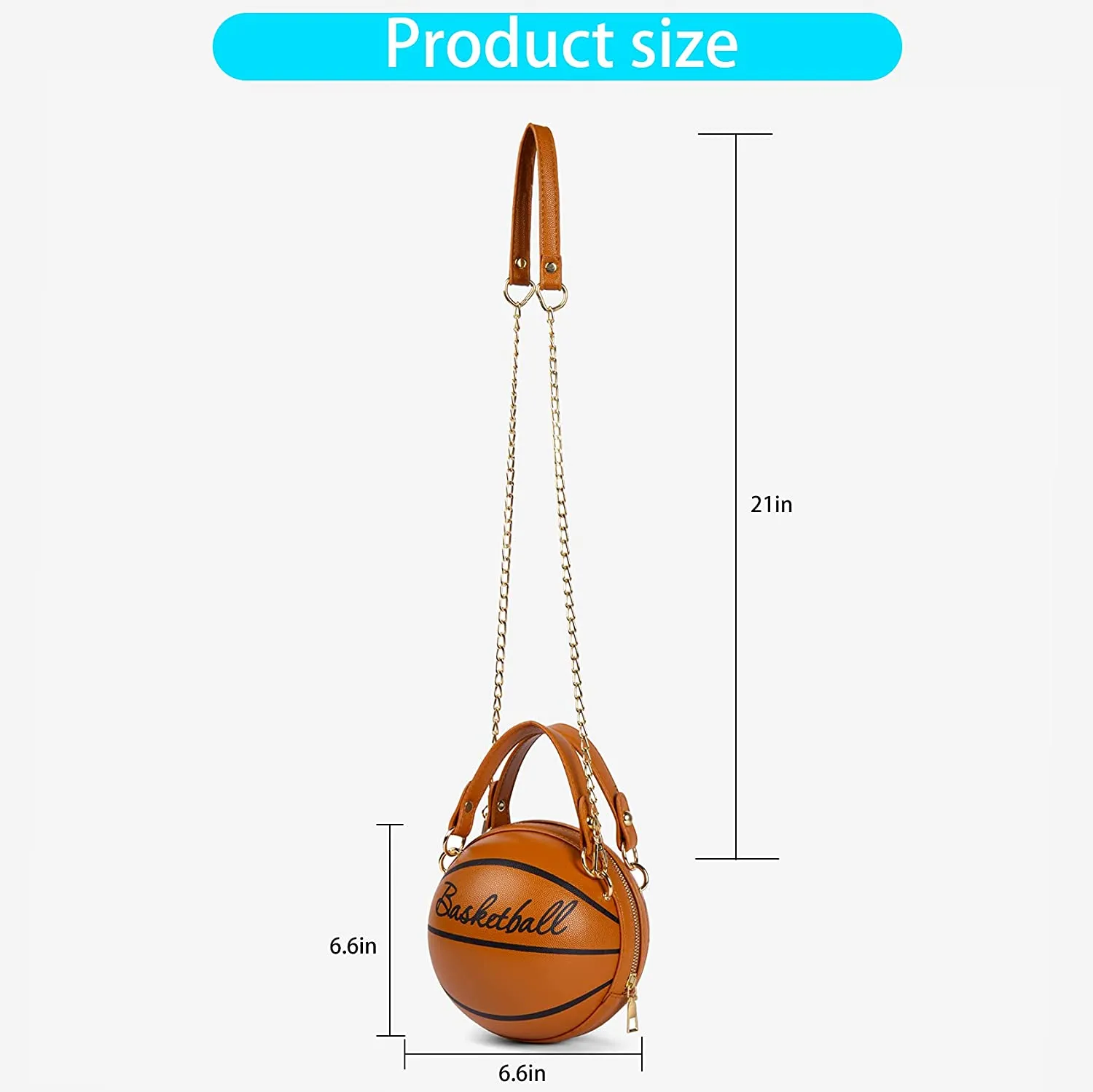 Women's Basketball Shoulder Bag Messenger Bag Handbag Mini Round Bag PU Bag, Zipper closure, Handbag for Women