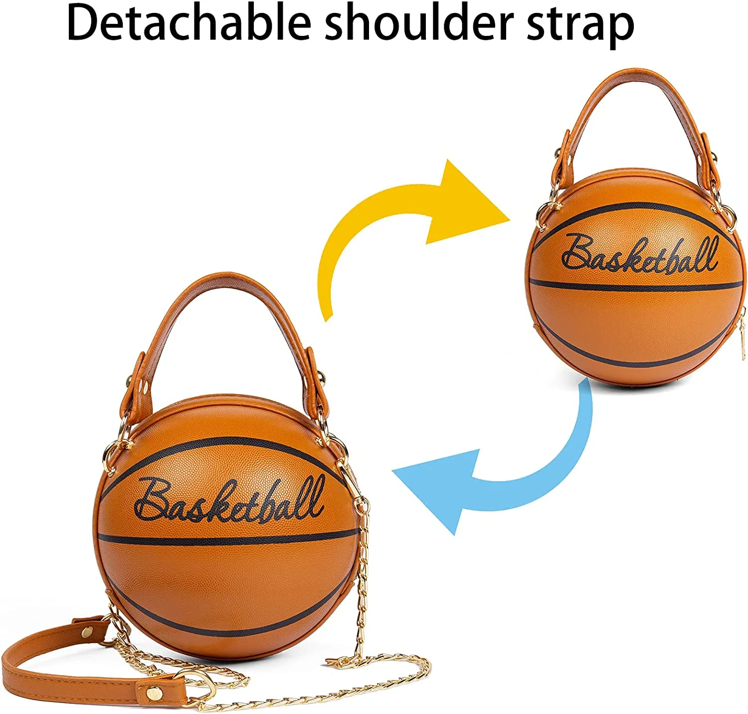 Women's Basketball Shoulder Bag Messenger Bag Handbag Mini Round Bag PU Bag, Zipper closure, Handbag for Women