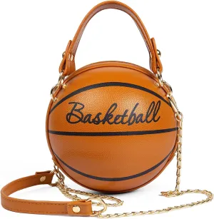 Women's Basketball Shoulder Bag Messenger Bag Handbag Mini Round Bag PU Bag, Zipper closure, Handbag for Women